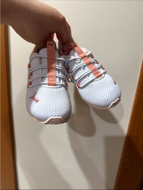Puma Kids White Sneakers with Peach Accent Details